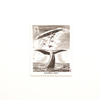This is a black stamps by Flourish Fine Writing called 34 cent rockwell kent "moby dick" postage stamps // set of 5 // unused in standard