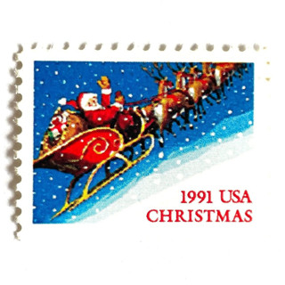 This is a blue stamps by Heritage Post House called "santa and sleigh" stamps | contemporary christmas series | vintage unused usps postage 29c | pack of 10 in standard