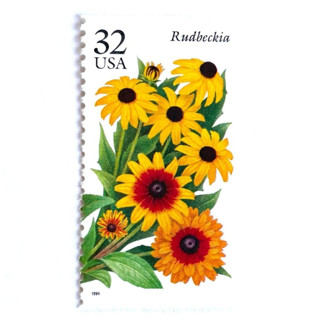 This is a yellow stamps by Heritage Post House called rudbeckia postage stamps | black-eyed susan | fall garden flowers | garden flowers series | vintage unused usps postage 32c | pack of 10 in standard