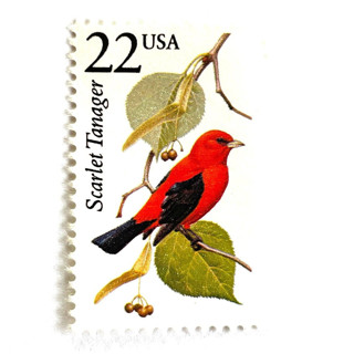 This is a red stamps by Heritage Post House called scarlet tanager postage stamps | north american wildlife series | vintage unused usps postage 22c | pack of 20 in standard