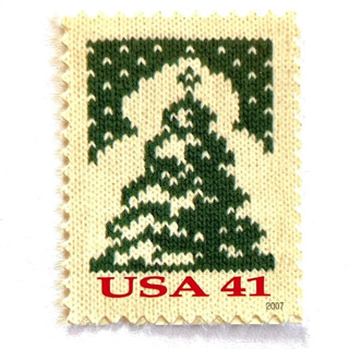 This is a green stamps by Jennifer Kramer called holiday knits “christmas tree” postage stamps | contemporary christmas series | vintage unused usps postage 41c | pack of 10 in standard