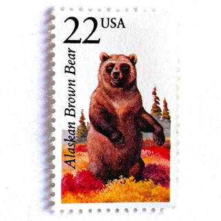 This is a bronze stamps by Heritage Post House called alaskan brown bear postage stamps | north american wildlife series | vintage unused usps postage 22c | pack of 10 in standard