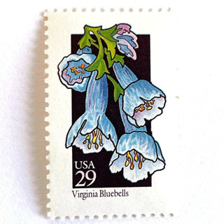 This is a blue stamps by Heritage Post House called virginia bluebells postage stamps | american wildflower series | blue flower | botanical | vintage unused usps postage 29c | pack of 10 in standard