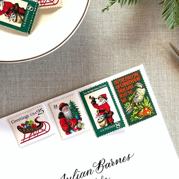 Christmas Green Vintage Postage Set | Christmas Stamps | Each Set Will Mail a 1 oz Letter | 10 Sets (40 Stamps Total)