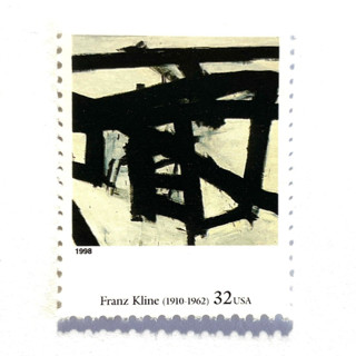 This is a black stamps by Jennifer Kramer called franz kline's "mahoning" postage stamps | four centuries of american art series | vintage unused usps postage 32c | pack of 10 in standard