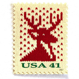 This is a red stamps by Jennifer Kramer called holiday knits “reindeer” postage stamps | contemporary christmas series | vintage unused usps postage 41c | pack of 10 in standard