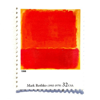 This is a orange stamps by Jennifer Kramer called mark rothko's "no. 12" postage stamps | four centuries of american art series | vintage unused usps postage 32c | pack of 10 in standard