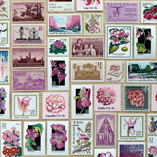 This is a pink stamps by Kristen Melchor called 78 cents . pink vintage postage stamp variety pack . set of 5 in standard