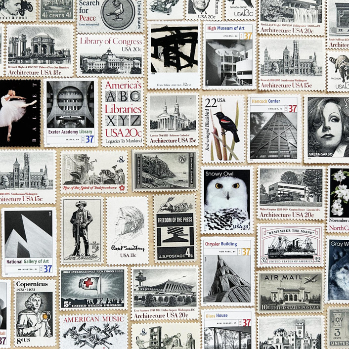 1.07 . Black Vintage Postage Stamp Variety Pack . Set of 5 Postage