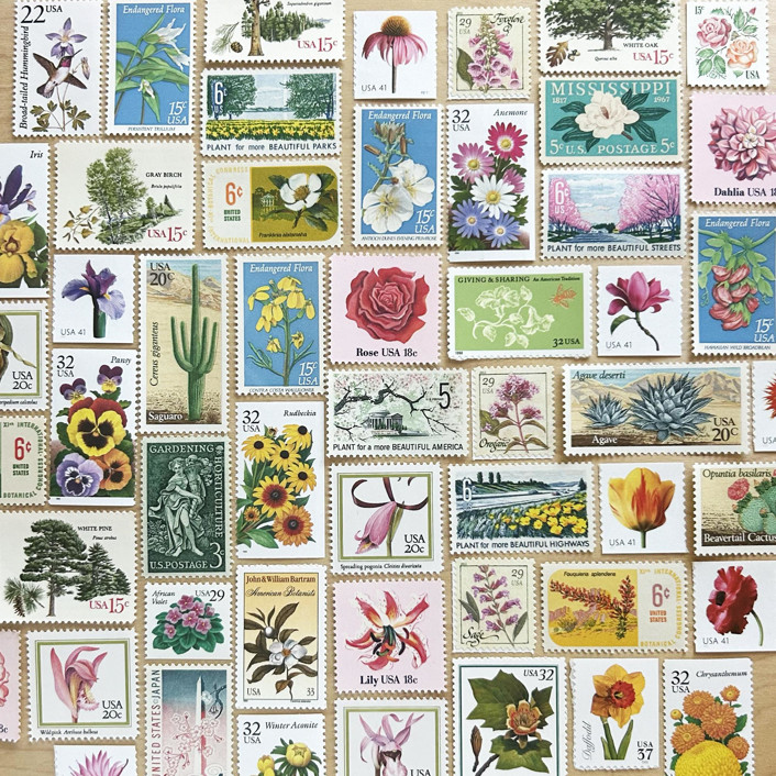 1.07 . FLORAL vintage postage stamp variety pack . Set of 5