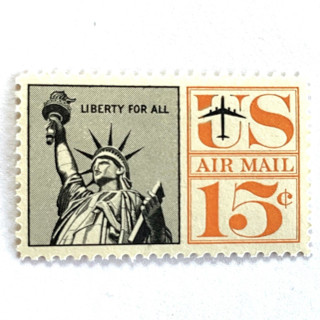 This is a orange stamps by Heritage Post House called "statue of liberty" air mail postage stamps | unused usps postage 15c | pack of 10 in standard