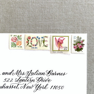 This is a pink stamps by Jennifer Kramer called pink floral love vintage postage, 10 sets in standard