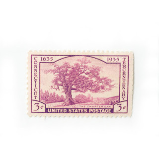 This is a pink stamps by Flourish Fine Writing called 3 cent charter oak // set of 10 // unused vintage postage stamps in standard
