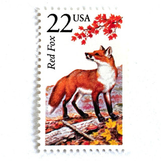 This is a red stamps by Heritage Post House called red fox postage stamps | north american wildlife series | wedding stamps | vintage unused usps postage 22c | pack of 10 in standard