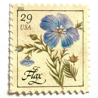 This is a blue stamps by Heritage Post House called flax flower postage stamps | herbs series | botanical | wedding stamps | vintage unused usps postage 29c | pack of 10 in standard