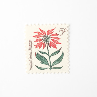 This is a red stamps by Flourish Fine Writing called 5 cent christmas poinsettia postage stamps // set of 10 // unused vintage stamps in standard