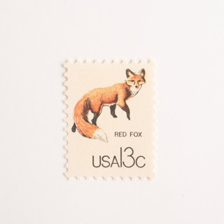 This is a gold stamps by Flourish Fine Writing called 13 cent red fox stamps // set of 10 // unused vintage stamps in standard