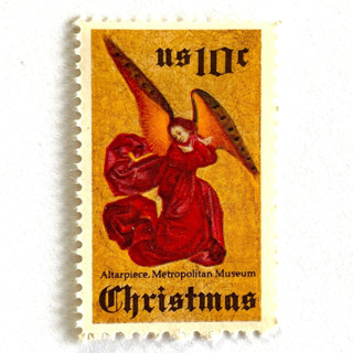 This is a red stamps by Heritage Post House called angel altarpiece postage stamps | traditional christmas series | christmas stamps | vintage unused usps postage 10c | pack of 20 in standard