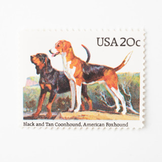 This is a beige stamps by Flourish Fine Writing called 20 cent coonhound & american foxhound dog postage stamps // set of 10 // unused in standard