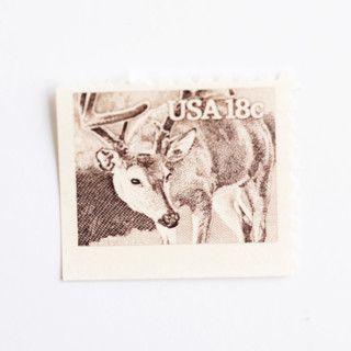 This is a beige stamps by Flourish Fine Writing called 18 cent white-tailed deer postage stamps // set of 10 // unused vintage stamps in standard