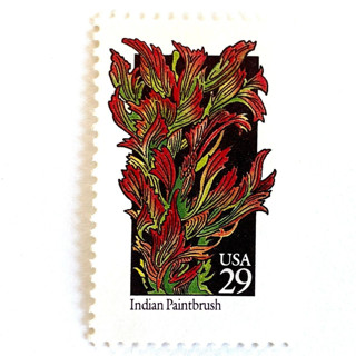 This is a red stamps by Heritage Post House called indian paintbrush postage stamps | american wildflower series | red flower | botanical | wedding stamps | vintage unused usps postage 29c | pack of 10 in standard