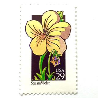 This is a yellow stamps by Heritage Post House called stream violet postage stamps | american wildflower series | yellow flower | botanical | vintage unused usps postage 29c | pack of 10 in standard