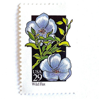 This is a blue stamps by Heritage Post House called wild flax postage stamps | american wildflower series | blue flower | botanical | vintage unused usps postage 29c | pack of 10 in standard