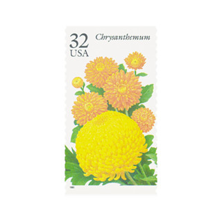 This is a orange stamps by Flourish Fine Writing called 32 cent yellow and orange chrysanthemum stamps // set of 10 // unused vintage postage in standard