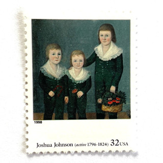 This is a blue stamps by Heritage Post House called joshua johnson's the westwood children postage stamps | four centuries of american art series | wedding stamps | vintage unused usps postage 32c | pack of 10 in standard
