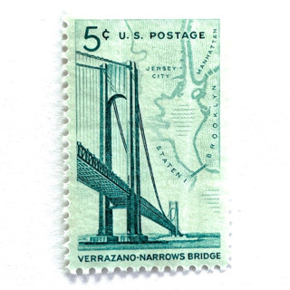 This is a green stamps by Heritage Post House called "verrazano narrows bridge" new york city postage stamps | unused usps postage 5c | pack of 20 in standard