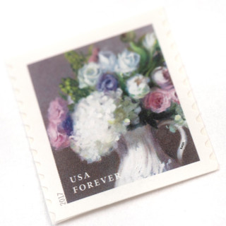 This is a purple stamps by Flourish Fine Writing called white hydrangea and pink/purple rose forever stamps // set of 10 in standard