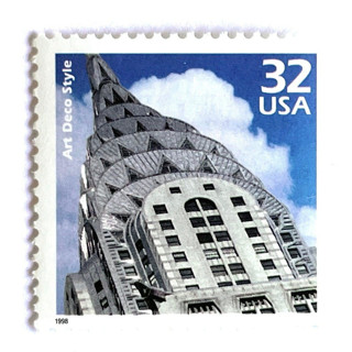 This is a blue stamps by Heritage Post House called "art deco" chrysler building new york city postage stamps | celebrate the century - 1920s | unused usps postage 32c | pack of 10 in standard