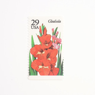This is a red stamps by Flourish Fine Writing called 29 cent gladiola postage stamps // set of 10 // unused in standard