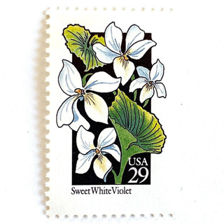 This is a white stamps by Heritage Post House called sweet white violet postage stamps | american wildflower series | white green flower | botanical | vintage unused usps postage 29c | pack of 10 in standard