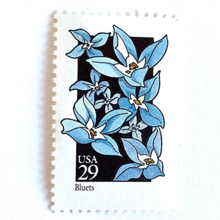 This is a blue stamps by Heritage Post House called bluets postage stamps | american wildflower series | blue flower | botanical | vintage unused usps postage 29c | pack of 10 in standard