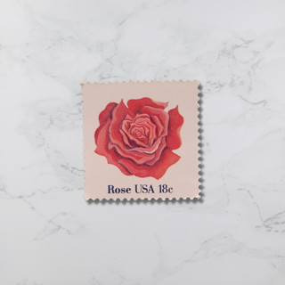 This is a red stamps by The Silver Stamps called rose | vintage stamp, 18 cents, 1981 | 5 each in standard