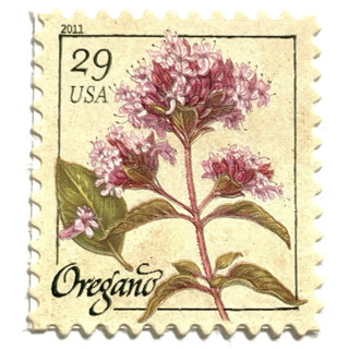 This is a pink stamps by Heritage Post House called oregano flower postage stamps | herbs series | botanical | wedding stamps | vintage unused usps postage 29 cents | pack of 10 in standard
