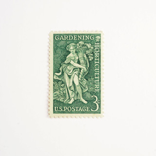 This is a green stamps by Flourish Fine Writing called 3 cent gardening postage stamp // set of 10 // unused vintage postage in standard