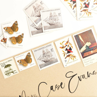 This is a brown stamps by Flourish Fine Writing called neutral and brown butterfly and ships postage set // $1.205 // set of 5 in standard