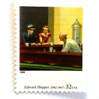 This is a multicolor stamps by Jennifer Kramer called edward hopper's "nighthawks" postage stamps | four centuries of american art series | vintage unused usps postage 32c | pack of 10 in standard