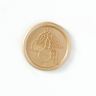 This is a gold wax seals by Abby Choi called lemons wax seal in prosecco pack of 10 in standard
