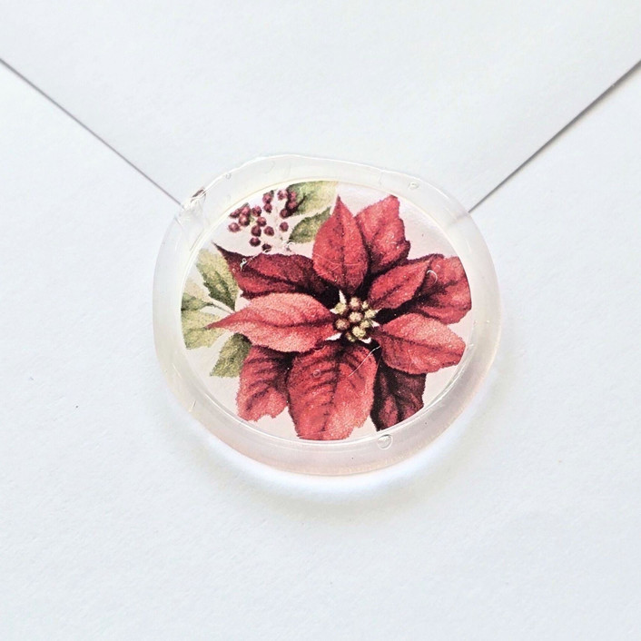 Watercolor Poinsettia- Set of 25 Hand-crafted Clear Wax Seals