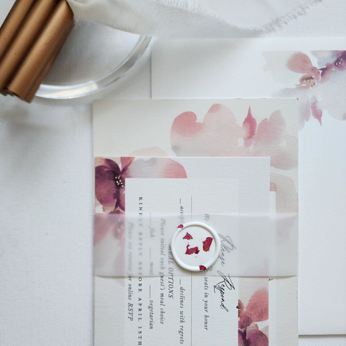 Custom White Wax Seals with Dried Red Rose Petals