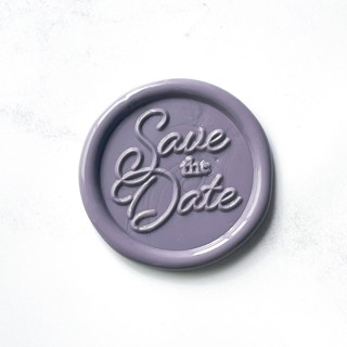 This is a purple wax seals by Abby Choi called save the date in lavender pack of 10 in standard