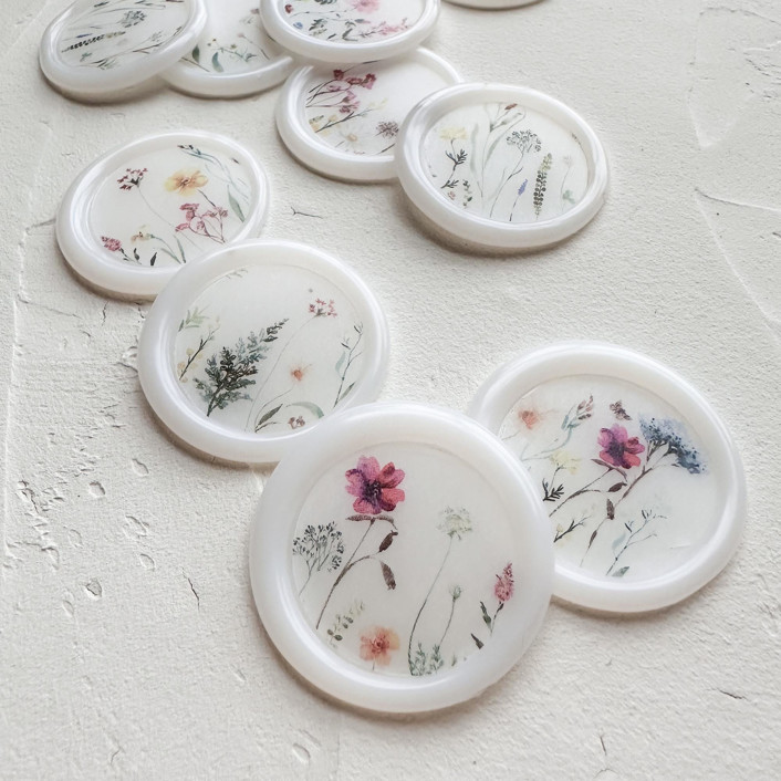 Self-adhesive wax seal | Bright watercolor florals design - translucent