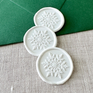 MIN-HST-MXW - White snowflake wax seal sticker | Set of 10