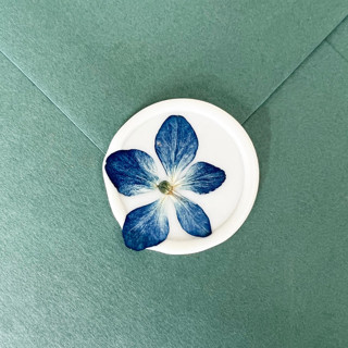 This is a blue wax seals by Caitlin Home called blue hydrangea in white wax seals | pack of 10 in standard