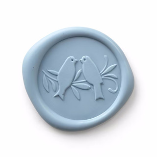 This is a blue wax seals by Papel Custom Design called love birds - dusty blue - set of 25 in standard