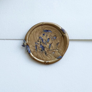 This is a gold wax seals by Caitlin Home called lavender confetti wax seal in gold | pack of 10 in standard