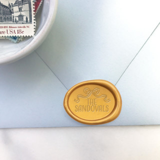 This is a multicolorassorted-colors wax seals by Abby Choi called bow with family name wax seal, pack of 50, customizable in standard